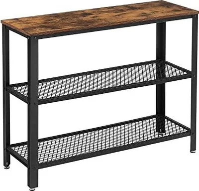 Produktbild von Konzolový stolík, bočný stolík, skrinka s 2 mrežovými policami, do obývačky, chodby, 40X13,8X31,5 palca, oceľový rám, priemyselný štýl
