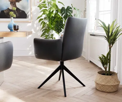Produktbild von DELIFE Drehstuhl Jova-Flex mit Armlehnen Echt-Leder Schwarz Kreuzgestell breit Schwarz 360° drehbar Taschenfederkern