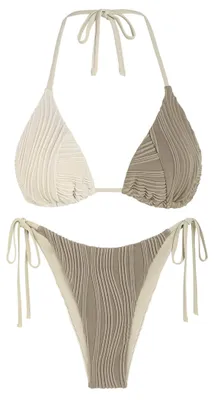 Produktbild von ZAFUL Bikini-Sets für Damen, Neckholder, Zweiteiliger Badeanzug, gerippt, hoch g