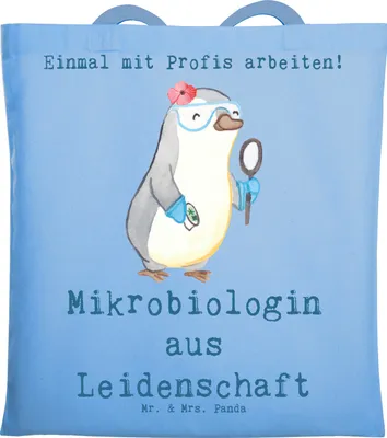 Produktbild von Mr. & Mrs. Panda Tote Bag Mikrobiologin Leidenschaft - Sky Blue - Geschenk, Jutebeutel, Forschung, Spruch, Labor, Tragetasche, Tasche, Laptoptasche, Schultasche, Beruf