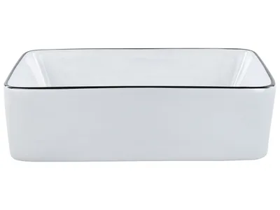 Produktbild von BELIANI Waschbecken Weiß Keramik Rechteckig 49x38 cm mit Schwarzem Rand ohne Überlauf ohne Ablaufgarnitur Bad Waschschale Waschtisch Aufsatzwaschbecken