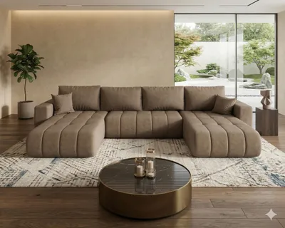 Produktbild von CORNERO Ecksofa LARA U-Form PREMIUM mit Schlaffunktion und Bettkasten Couch Sofa U-Form Eckcouch Wohnlandschaft mit Schlaffunktion Braun