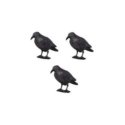 Image de 3 x corbeau en plastique pour repousser les pigeons avec canne et pattes, effaroucheur de pigeons, appeau pour la chasse