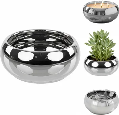 Obrázek produktu pro Květináč, keramická miska, stříbrný lesk, Ø 24 cm, hladký, glamour