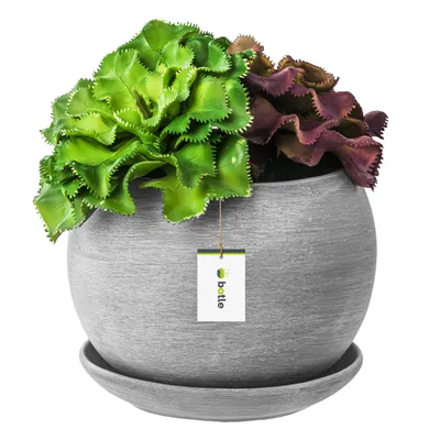 Produktbild von Blumentopf Blumenübertopf dunkelgrau Kugel Blumenschale mit Untersetzer Rund BxH 140 mm x 130 mm Oberfläche Matt Keramik Modern Glamour