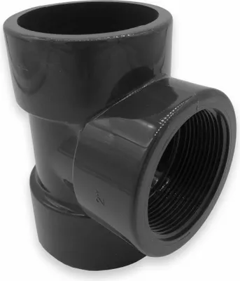 Produktbild von PVC T-Stück 90° | Ø 63 mm | Klebemuffe 2" | PN10 | IG | Grau
