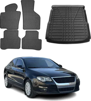 Immagine prodotto di Set tappetini e fodera bagagliaio per VW Passat 2005-2010 Gomma superiore nera 5x