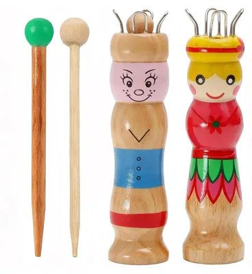 Image de Ensemble de 2 aiguilles à tricoter en bois, avec fil à tricoter en bois