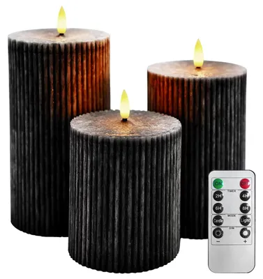 Zdjęcie produktu dla Zestaw 3 świec LED "Verticaal Streep" – świece kolumnowe z pilotem i timerem