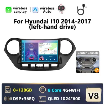 Image de Autoradio pour Hyundai i10 2014-2017 - V8 2-DIN Android - 22,9 cm - CarPlay et Android Auto - 6+128 Go - 1280×720 - GPS, Wi-Fi, Bluetooth - Commandes au volant - Bleu
