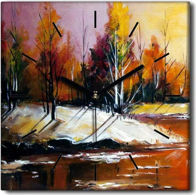 Produktbild von Coloray Uhr auf Leinwand 30x30 cm Wand Uhr Dekoration Wohnzimmer Segeltuch schwarze Hände -Herbstwaldbäume