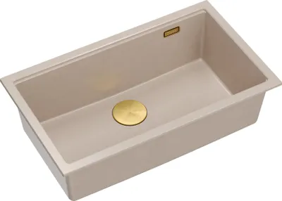 Produktbild von QUADRON Spülbecken 1-Becken Spüle | Größe: 70 x 37 x 23,5 cm | LOGAN 110 | Unterbauspüle Granitspüle aus GraniteQ mit Siphon | Beige + Golden PVD