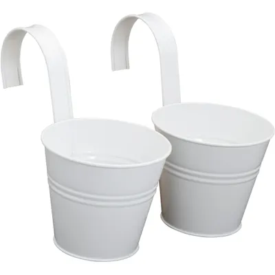 Produktbild von Siena Garden Blumentopf 2er Set, weiß, Ø 16 x 14,5 cm Stahlblech, mit fest montierten Haltern