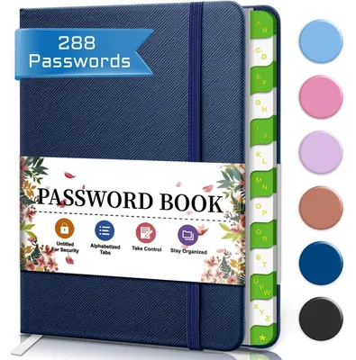 Productafbeelding van Wachtwoordboek, alfabetisch geordend, met registerkaarten, hardcover, zakformaat, donkerblauw
