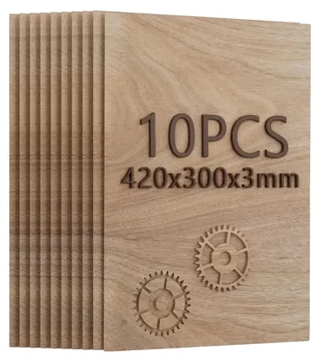Obrázek produktu pro Překližka z ořechového dřeva, tloušťka 3 mm, formát A3 (420 × 300 mm), 10 listů, vhodná pro řezání laserem, hladký povrch