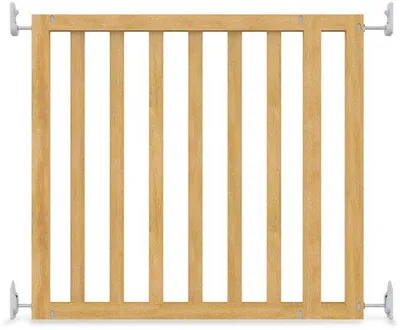 Image de Grille de sécurité en bois Unyqoos® pour porte et escalier, sans perçage et réglable, de 76 à 91 cm de large, 71 cm de haut, avec charnière, pour enfants et animaux domestiques
