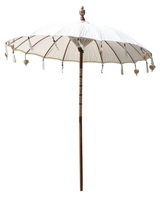 Produktbild von Bali Sonnenschirm Balinesischer Schirm Garten Baumwolle Sonnenschutz Handarbeit Retro Vintage Dekoschirm 2-teilig ca.180 cm, Farbe:Creme Weiß