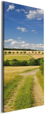 Produktbild von Wallario Premium Leinwandbild Feldlandschaft unter blauem Himmel in Größe 30 x 75 cm
