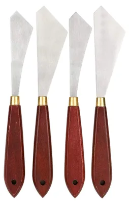 Produktbild von Set aus Edelstahl-Palettenmessern mit Holzgriffen für Acrylmalerei