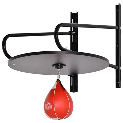 Image de Punching Ball Poire de Vitesse Boxe avec Support Plateau tournant + Pompe en bois Hauteur RšŠglable Acier revšºtement synthšŠtique Rouge Noir