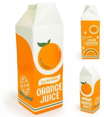 Keramik-Vase im Saftkarton-Design, Retro, 25 cm, Orange
