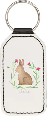 Produktbild von Mr. & Mrs. Panda Schlüsselanhänger Hase Sitzen - Weiß - Geschenk, schlüssel anhänger, schlüsselbund, Ostern, Ostergeschenke, Kaninchen, Ostergrüße, für, Liebe, Osterhase