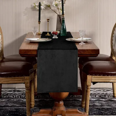 Immagine prodotto di Runner da tavolo nero, 35 x 240 cm, effetto velluto, lavabile