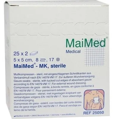 Produktbild von MaiMed-MK-steril 5x5cm 8-fach Mullkompressen zu 25x2 St./Box | Box (50 Stück)