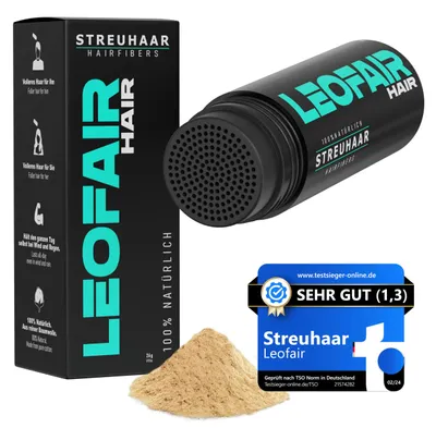 Produktbild von Leofair Haarverdichtung - 100% natürlich - Streuhaar für volles und dichtes Haar in Sekunden! Schütthaar in Premium Friseurqualität - 28g - Perfekter Look für Männer & Frauen (Mittelblond)