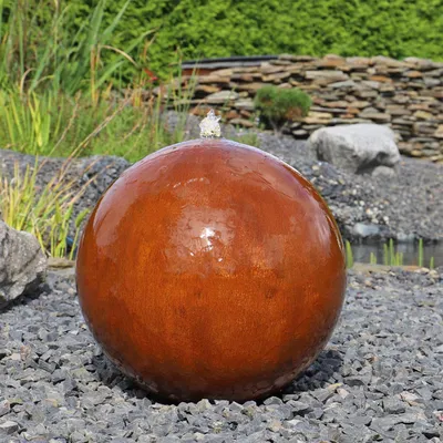 Produktbild von CLGarden Cortenstahl Kugelbrunnen 48cm Gartenbrunnen mit LED Wasserspiel Edelrost Kugel