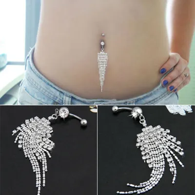 Produktbild von Frauen Strass Quaste Lange Kette Baumeln Nabel Bar Knopf Bauch Ring Schmuck