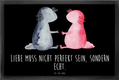 Produktbild von Mr. & Mrs. Panda Bodenvorleger Axolotl Liebe 40 x 60 cm - Schwarz - Geschenk, Valentinstag, Schmutzfangmatte, Abtreter, fußmatte, Eingangsteppich, Große, bodenmatte