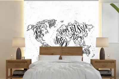 Produktbild von MuchoWow® Fototapete für Wohnzimmer oder Schlafzimmer Wandtapete Vinyl Motivtapete Weltkarte - Schwarz - Weiß - Buchstaben - 220x220 cm - Tapeten