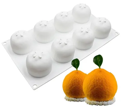 Image de Moule en silicone orange en forme 3D, avec 8 cavités, antiadhésif, dimensions : 29,5 x 17,3 x 5,8 cm, couleur : blanc