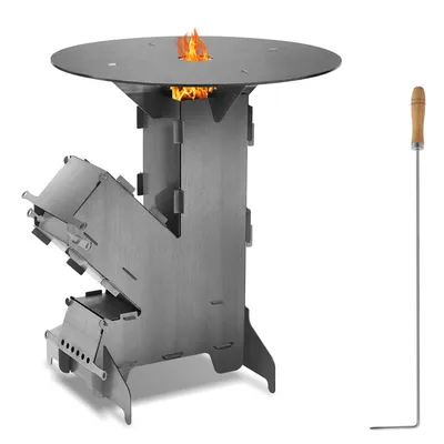 Produktbild von Hengda Raketenofen Raketenofen mit Feuerstellen-Poker Feuerplatte 50cm für Camping Dutch Oven Campingkocher Rocket Stove Grillen Hobo Holzofen