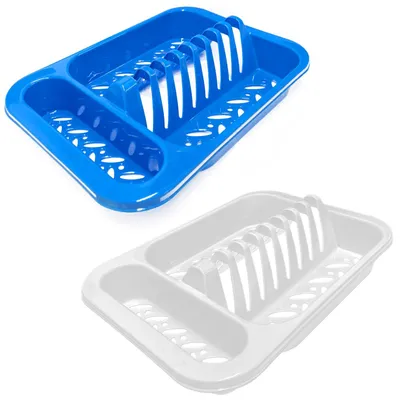 Produktbild von 2er Set Abtropfgitter Weiß & Blau Abtropfgestell Geschirr Abtropfkorb Spülablage Geschirrständer Abtropfhalter Geschirrablage