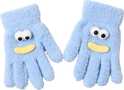 Produktbild von Paar Damen-Korallenfleece-Handschuhe mit Cartoon-Augen und Wurstmund, Fünf-Finger-Thermohandschuhe für Outdoor-Aktivitäten wie Radfahren bei kaltem Wetter und Winter, warme, dicke Handschuhe