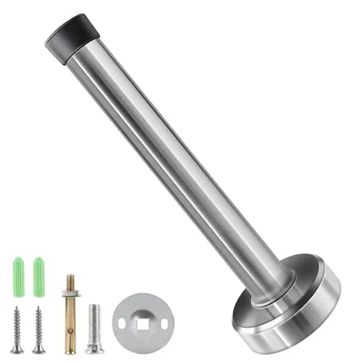 Productafbeelding van Wandgemonteerde deurstopper, roestvrij staal – 15 cm, met rubberen buffer. Inclusief bevestigingsmateriaal – deurstopper (zilver).