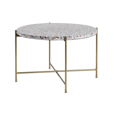 Produktbild von Miliboo - Beistelltisch rund Terrazzo und goldfarbenes Metall D55 cm MEZZO