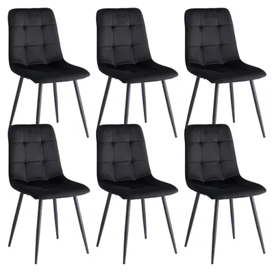 Obrázek produktu pro Jídelní židle - Moderní sametové židle - Sada 6 kusů - Polstrované sedáky - Kovová konstrukce - Minimalistický design - Černá barva