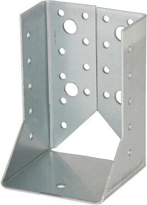 A metal joist hanger bracket with multiple holes for fasteners.