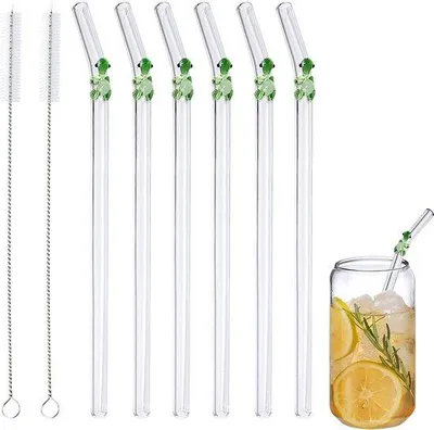 Produktbild von Wiederverwendbare Glasstrohhalme mit Blumenmuster für Getränke