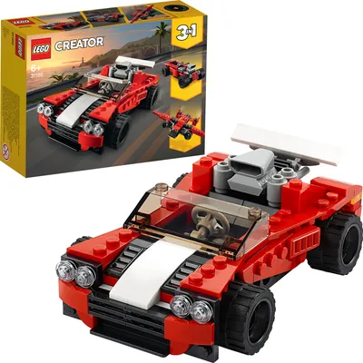 Produktbild von LEGO 31100 Creator 3-In-1 Sportwagen Spielzeug Set mit Spielzeugauto, Flugzeug und Hot Rod, Spielzeug aus Bausteinen, für Jungen und Mädchen ab 6 Jahre