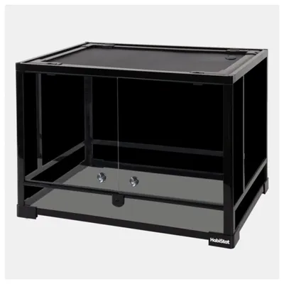 Productafbeelding van HabiStat Glazen terrarium 60x45x45 cm met zwart glas en gaasdeksel