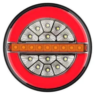 Image de Feu stop LED de type Hamburger avec clignotant dynamique, diamètre 13 cm, 12V–24V, pour camions, remorques, bus, avec 3 fonctions
