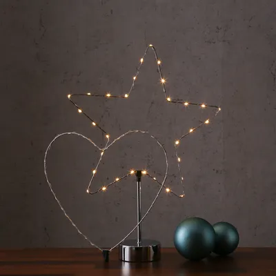 LED Dekoleuchte Herz/Stern - wechselbarer Aufsatz - H: 50cm - Batterie - Timmer - silber