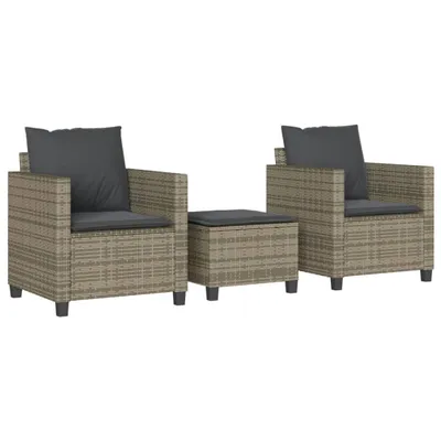 Produktbild von 3-tlg. Bistro-Set mit Kissen Grau Poly Rattan