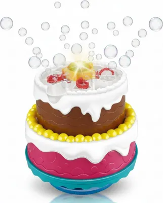 Produktbild von Seifenblasenmaschine Torte mit Licht & Sound - Magisches Geburtstagsgeschenk mit Happy Birthday Lied und leuchtenden Seifenblasen für Kinder