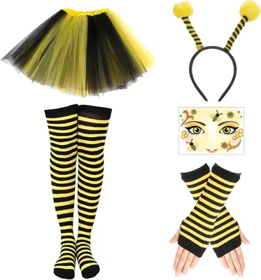 Produktbild von Tierkostüm 5er Set Bienenkostüm Set für Kinder, Erwachsene und Mädchen, Karneval, Cosplay, Bienenkostüm, mit Bienen, Haarband, Tüllrock, gestreift, Kn