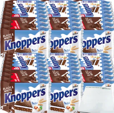 Produktbild von Knoppers Black and White Waffelschnitte 6er Pack (6x 8x25g Packung) + usy Block